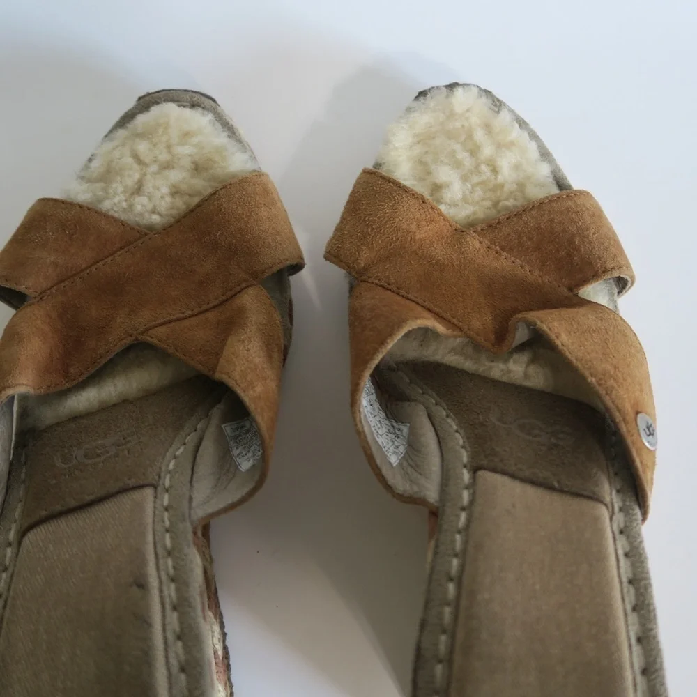 Ugg Brown Margot Wedges Suede Sandals Slip On Style‎ 1689